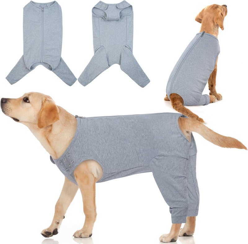 IDOMIK Dog Recovery Suit,Dog Leg Sleeve to Stop Licking Rear Legs,Thigh Wound Protective Sleeve,Male Female Pet Surgical Clothes,Doggy Surgical Suit with Pants Cover,Cone Collar Alternative,Grey,3XL - Image 1